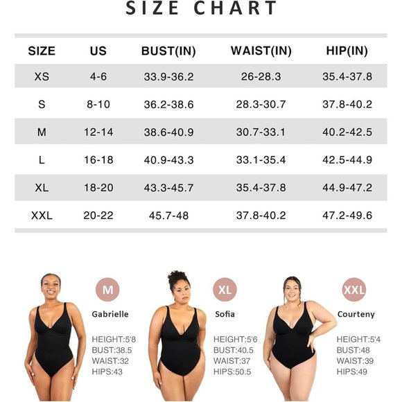 Women Tummy Control Body Suits Deep V Neck Thong Shapewear Bodysuits - Picture 6 of 6